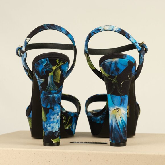 Dolce & Gabbana Keira Floral Ankle Strap Platform Sandals, Blue, Size 40 - Picture 3 of 13